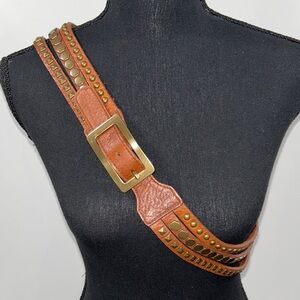 Leatherock Brown “Let It Rock” Belt with Gold Studs